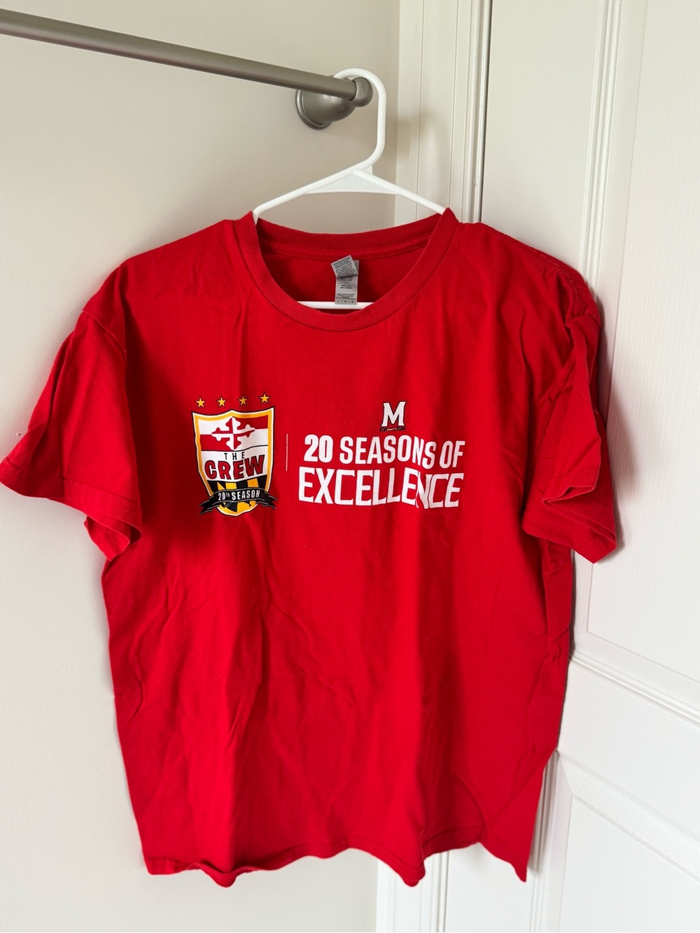 Gildan Red Tee with White and Gold Front Graphics